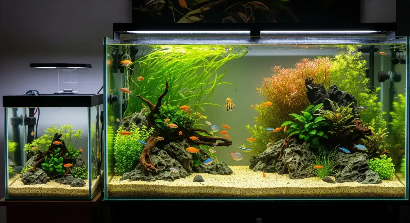 a small fish tank and a big fish tank